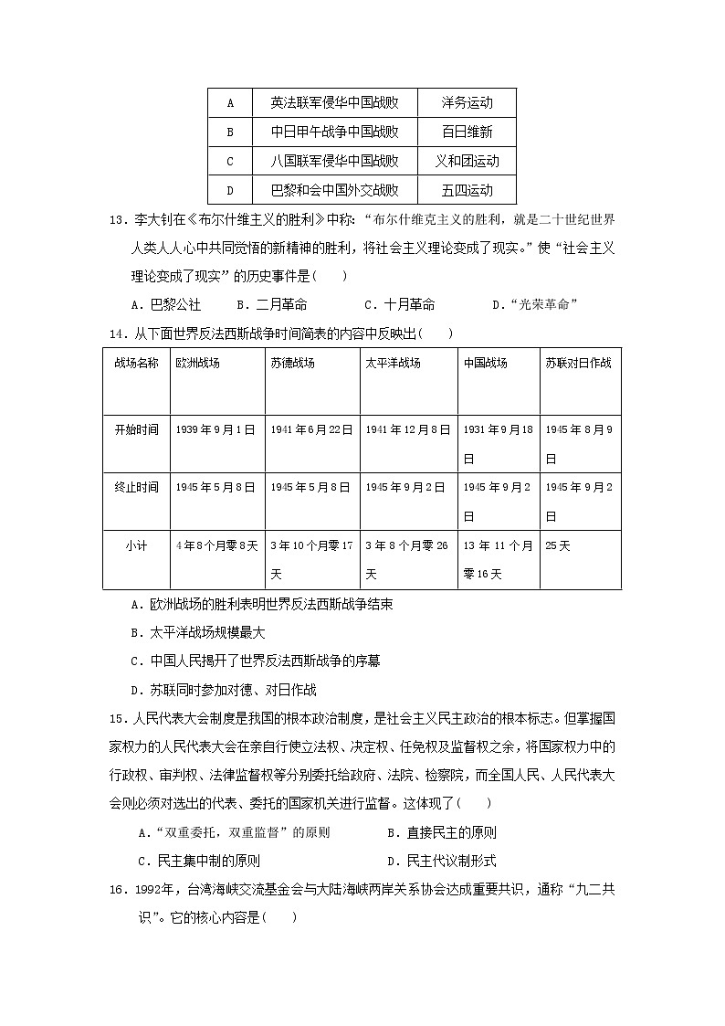 【历史】甘肃省临夏中学2019-2020学年高二上学期期中考试（理）试题03