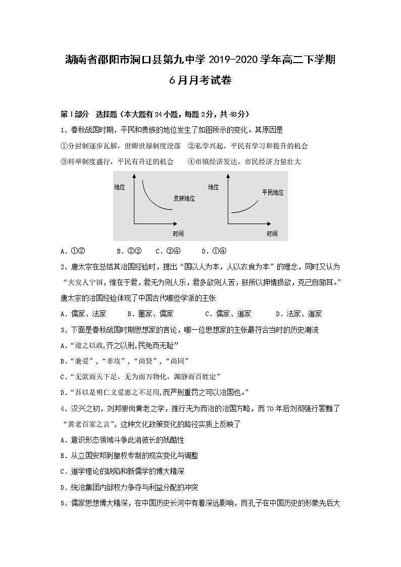 【历史】湖南省邵阳市洞口县第九中学2019-2020学年高二下学期6月月考试卷01