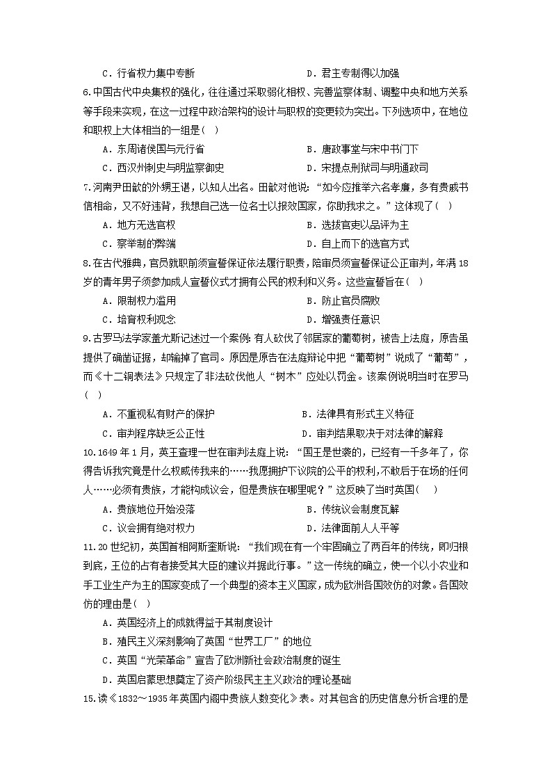 【历史】宁夏育才中学孔德学区2019-2020学年高二上学期第二次月考试题第2页
