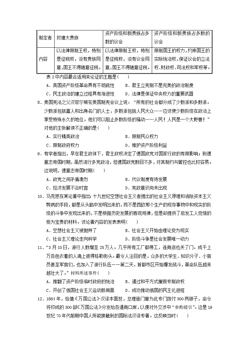 【历史】安徽省舒城中学2019-2020学年高二下学期第一次月考试题02