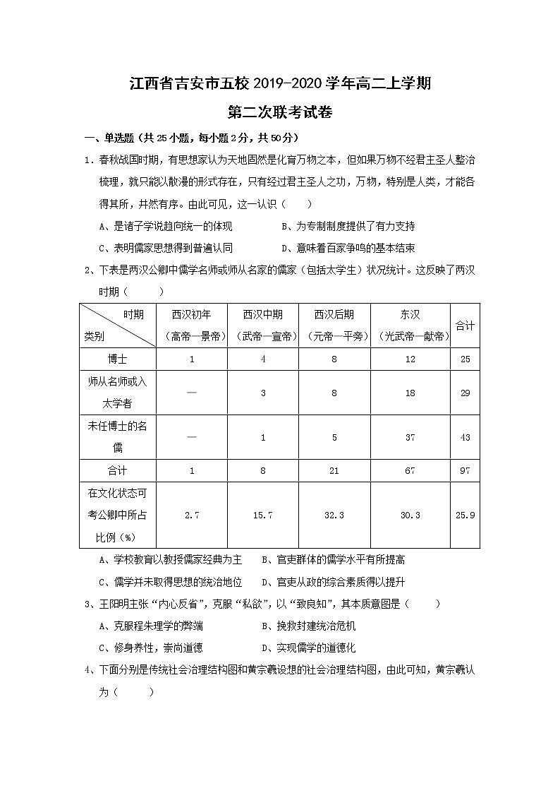 【历史】江西省吉安市五校2019-2020学年高二上学期第二次联考试卷第1页