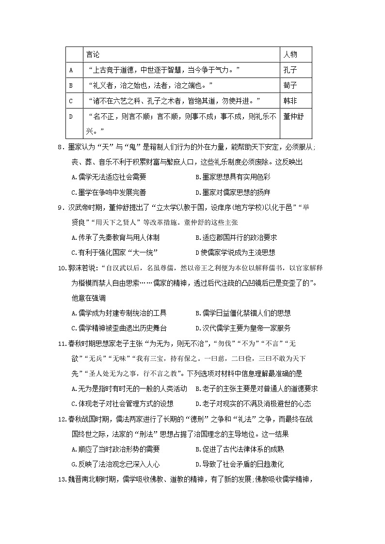 【历史】黑龙江省哈尔滨市第三中学2019-2020学年高二10月月考试题02
