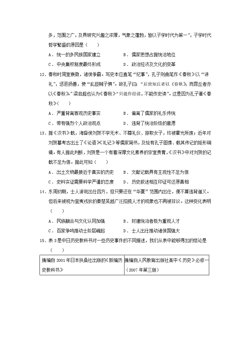 【历史】山西省忻州市静乐县第一中学2020-2021学年高二上学期入学考试试卷第3页