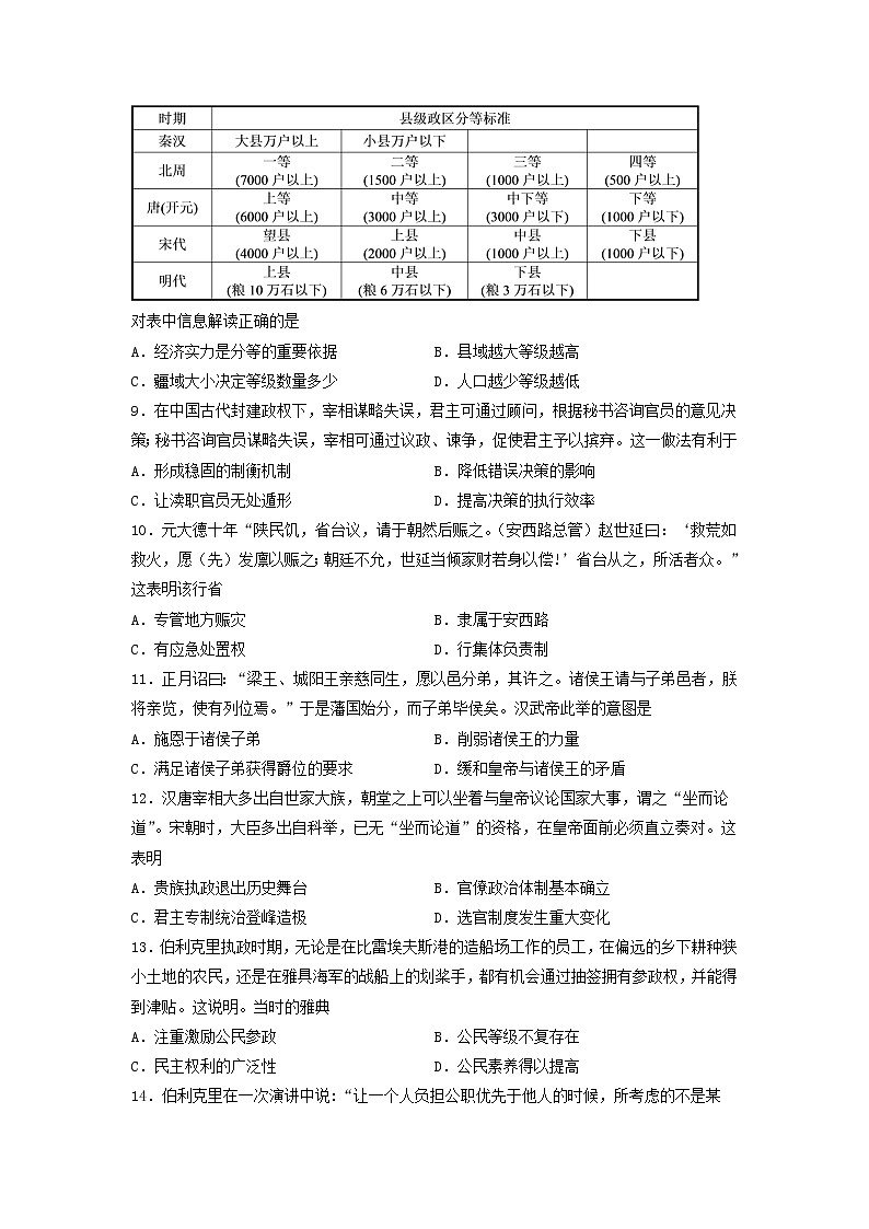 【历史】山东省滕州一中2020-2021学年高二9月开学收心考试试题第2页