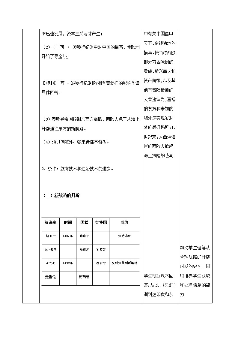 06全球航路的开辟 教学设计（表格式）03