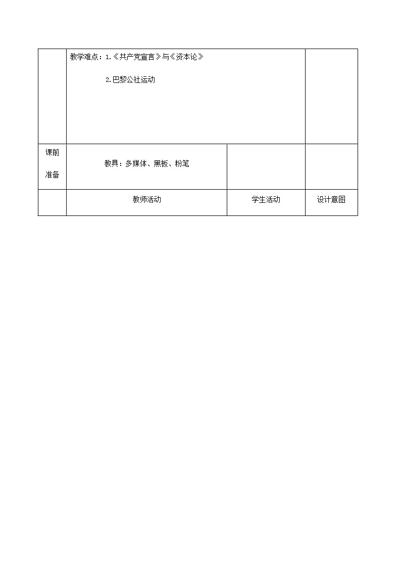 11马克思主义的诞生与传播 教学设计（表格式）02