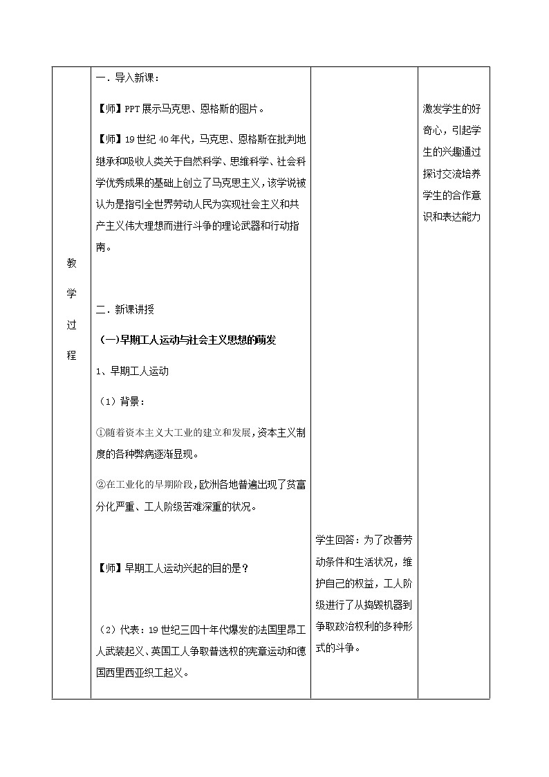 11马克思主义的诞生与传播 教学设计（表格式）03