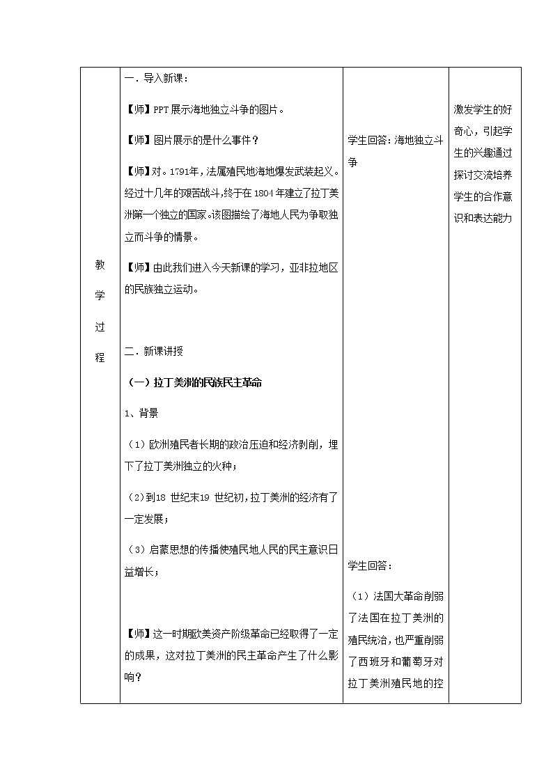 13亚非拉民族独立运动 教学设计（表格式）03