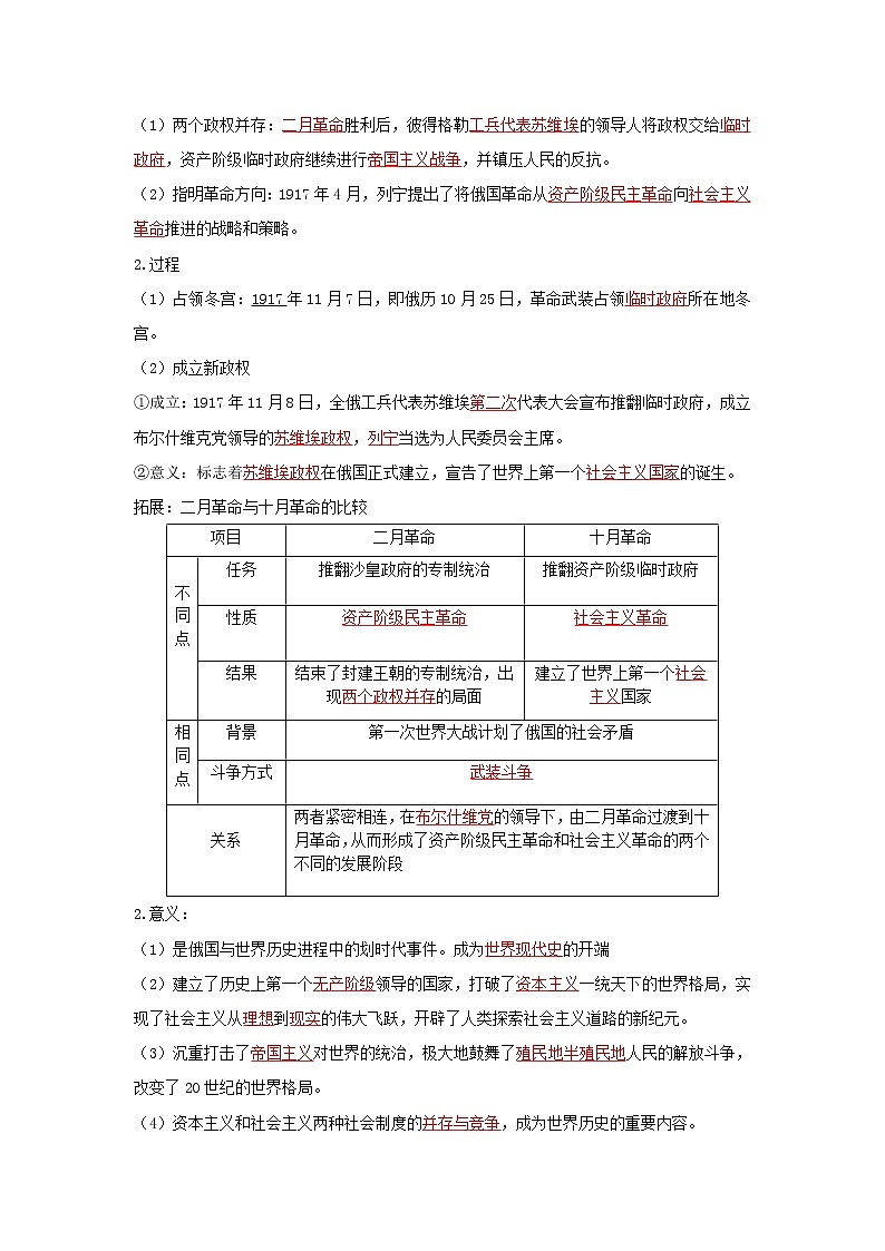 2019-2020学年部编版必修下册：第15课 十月革命的胜利与苏联的社会主义实践（学案）02