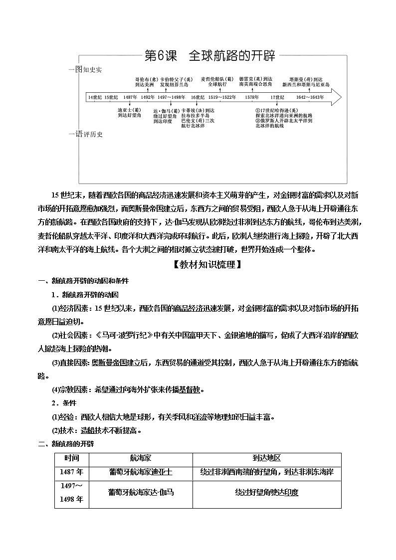 2019-2020学年部编版必修下册：第6课 全球航路的开辟（学案） (1)01