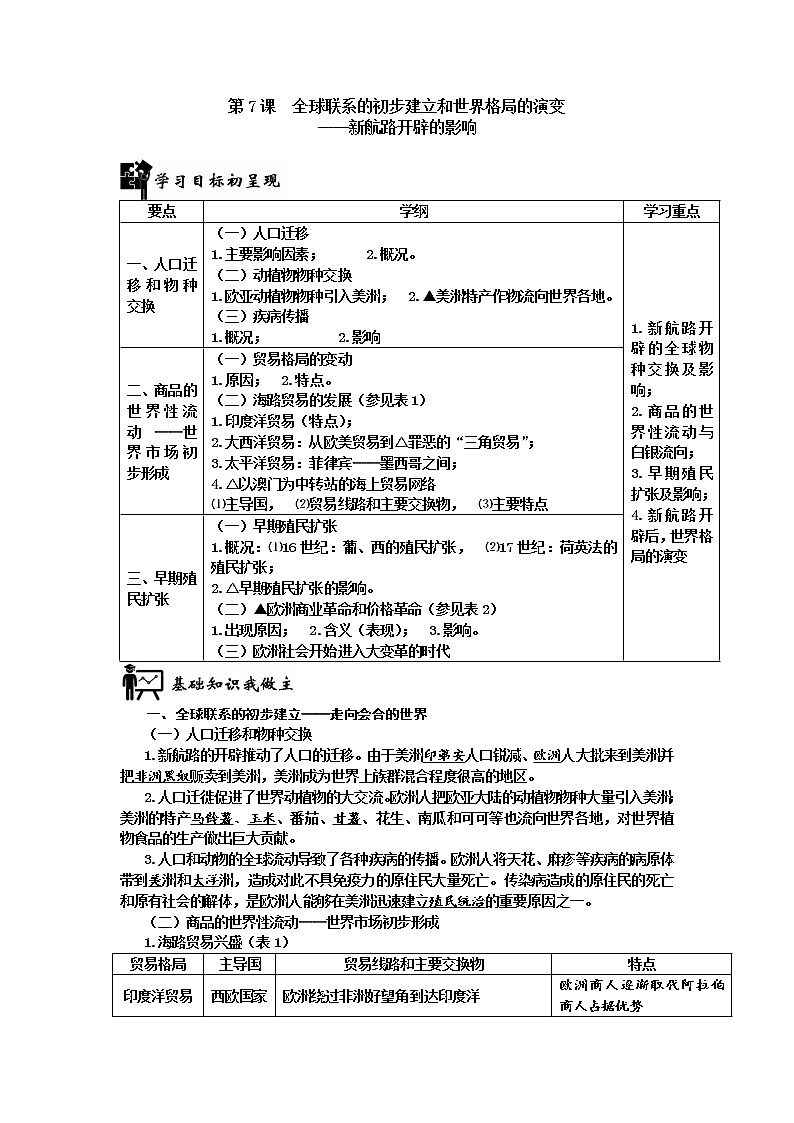 2019-2020学年部编版必修下册：第7课 全球联系的初步建立与世界格局的演变【学案2】01