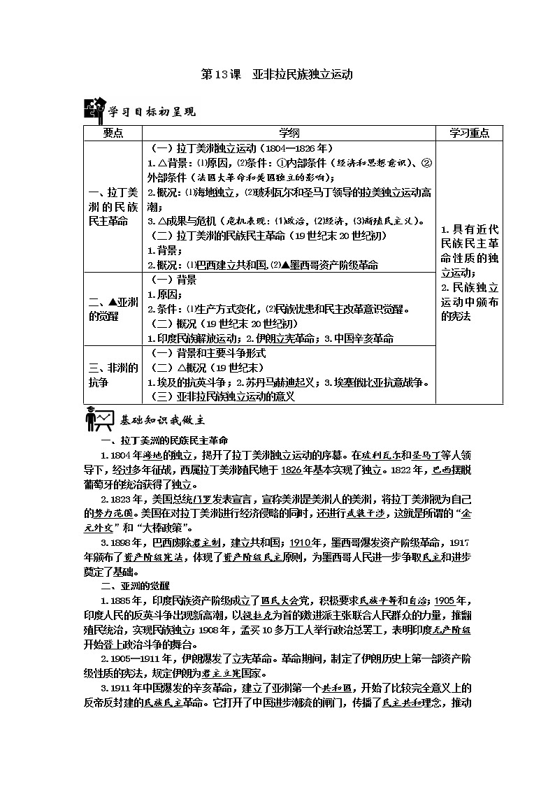2019-2020学年部编版必修下册：第13课 亚非拉民族独立运动（学案）01