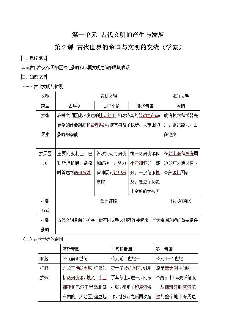 2019-2020学年部编版必修下册：第2课 古代世界的帝国与文明的交流（学案）01