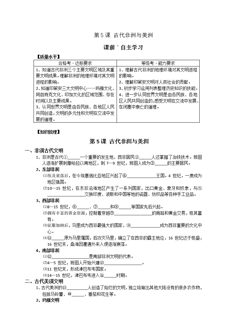 2019-2020学年部编版必修下册：第5课 古代非洲与美洲（学案3)01