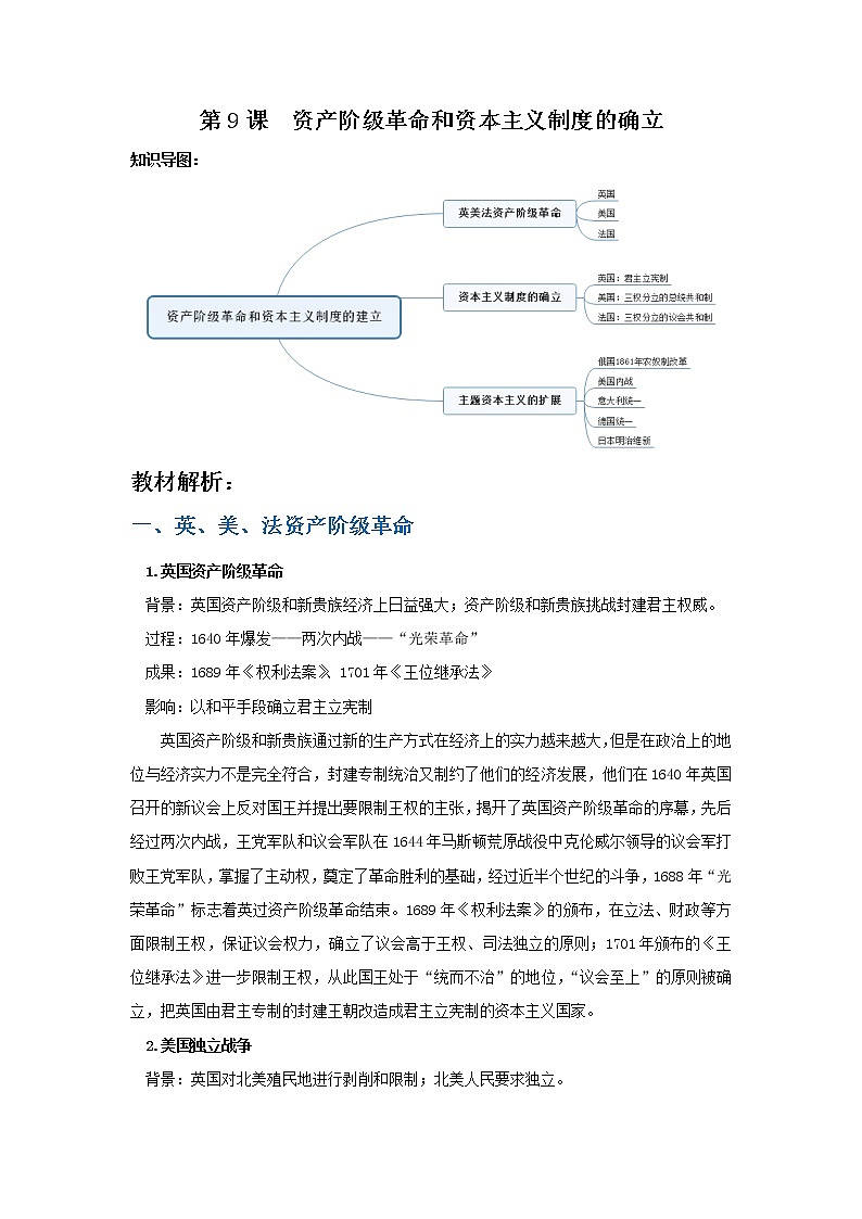 2019-2020学年部编版必修下册：第9课 资产阶级革命与资本主义制度的确立【学案2】01