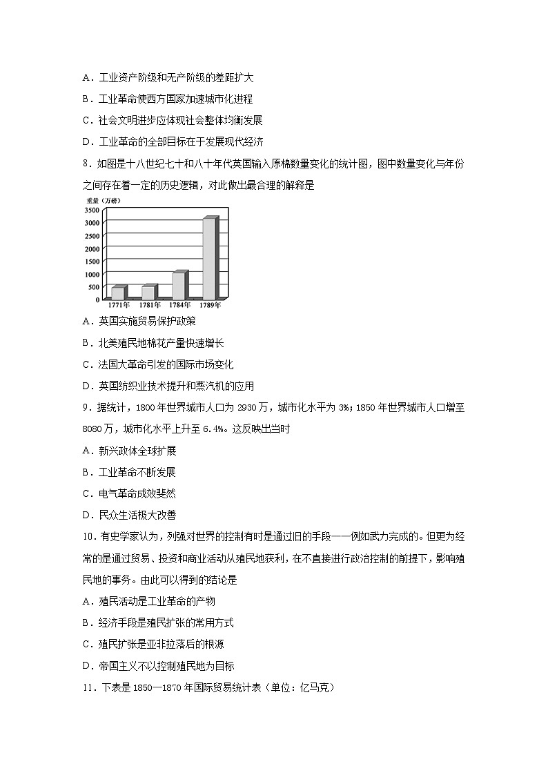 2019-2020学年部编版必修下册：第10课 影响世界的工业革命（作业） 练习03