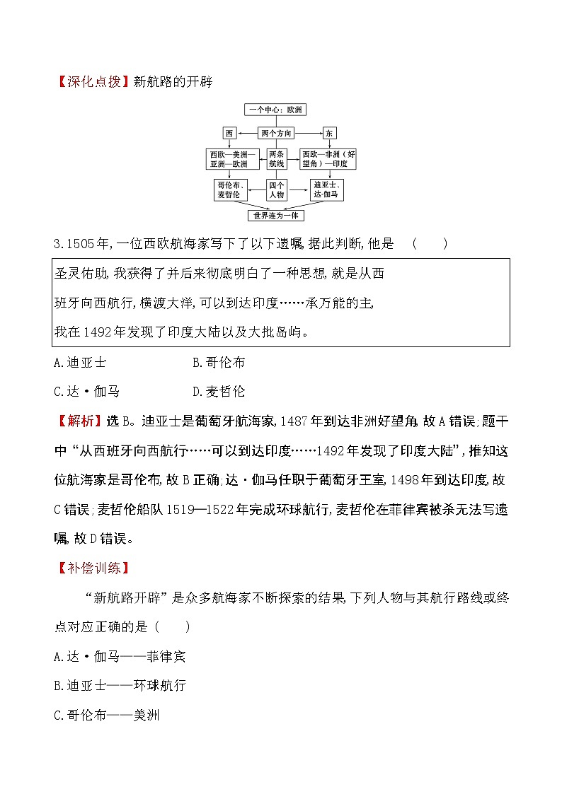 2019-2020学年部编版必修下册：第6课 全球航路的开辟（课堂作业）02