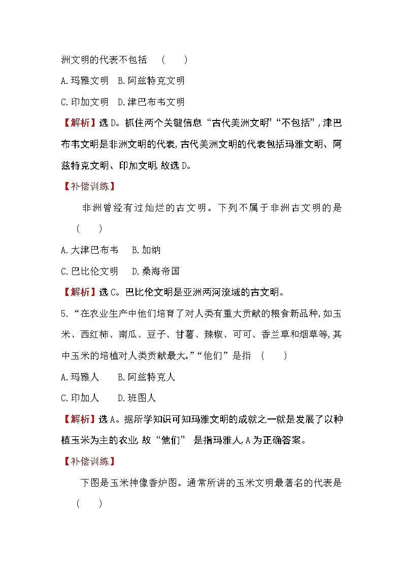 2019-2020学年部编版必修下册 2.5古代非洲与美洲 作业第2页