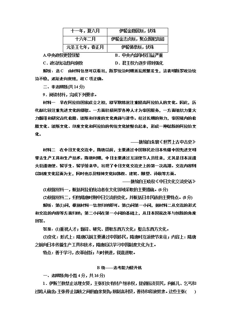 2019-2020学年部编版必修下册：第（四）课  中古时期的亚洲（作业） 练习03