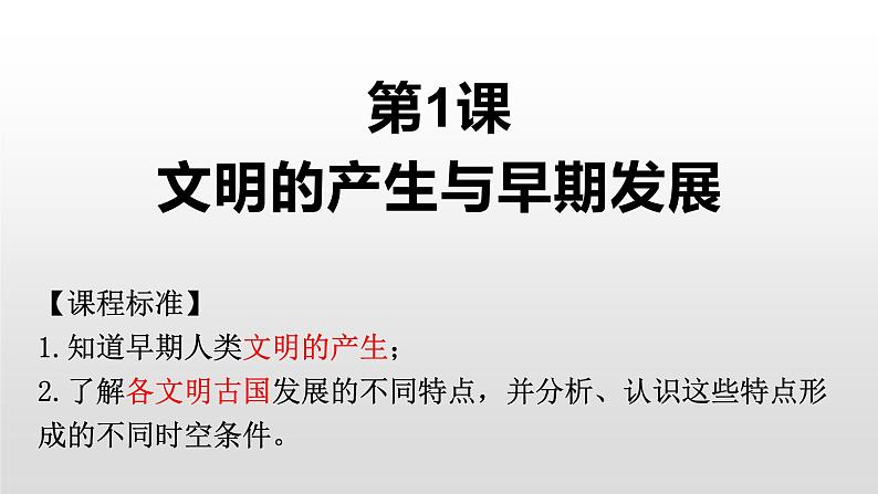 2019-2020学年部编版必修下册：第1课 文明的产生与早期发展 课件（31张）第1页