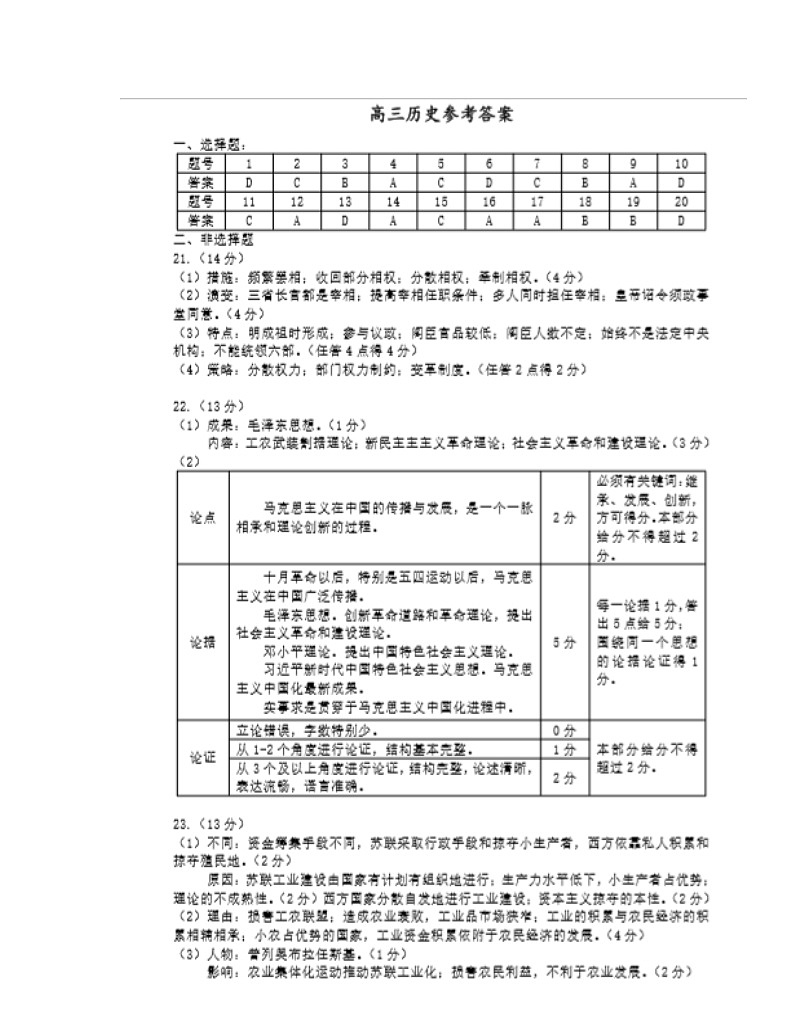 2019-2020江苏省扬州市高三历史上学期期末试卷答案（下载版）第1页