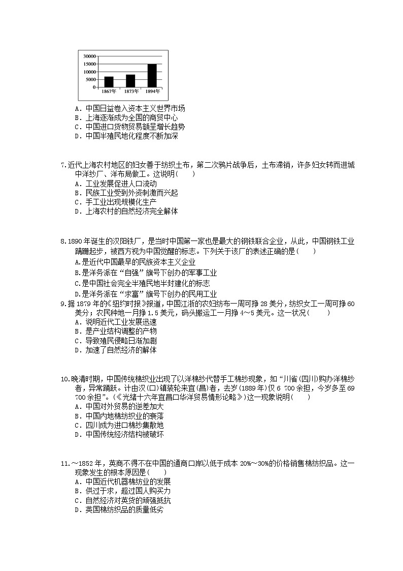 2021年高考历史一轮夯基练习《近代中国民族工业的兴起》(含答案)02