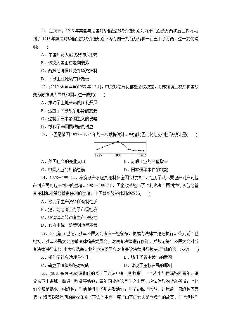 2020新课标高考历史二轮通史练习：（五）比较、变化类03