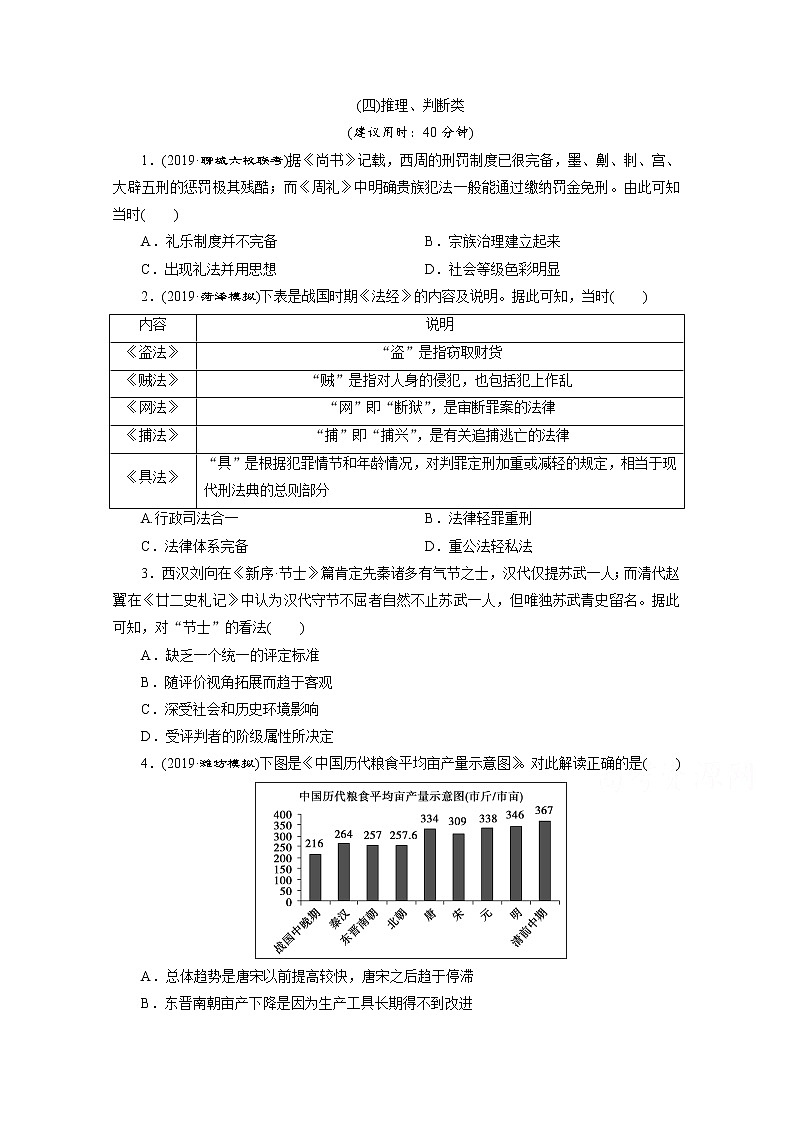 2020新课标高考历史二轮通史练习：（四）推理、判断类01