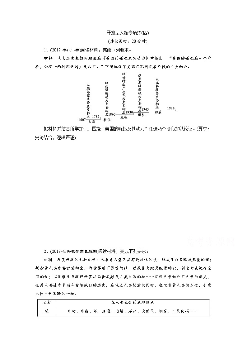2020新课标高考历史二轮通史练习：开放型大题专项练：（四）01