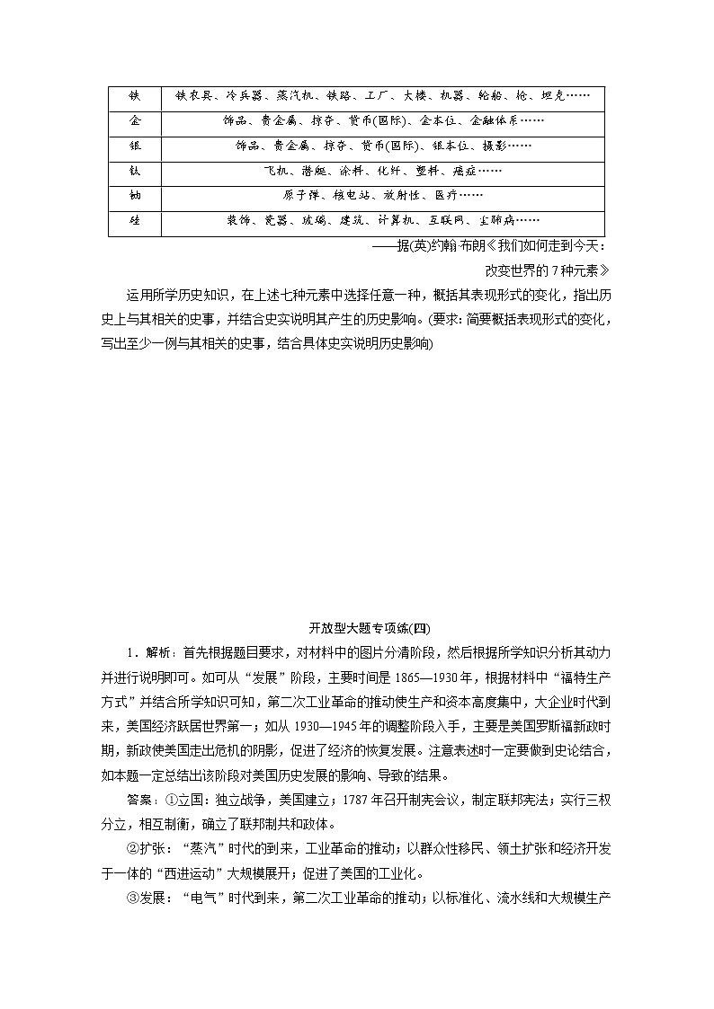 2020新课标高考历史二轮通史练习：开放型大题专项练：（四）02