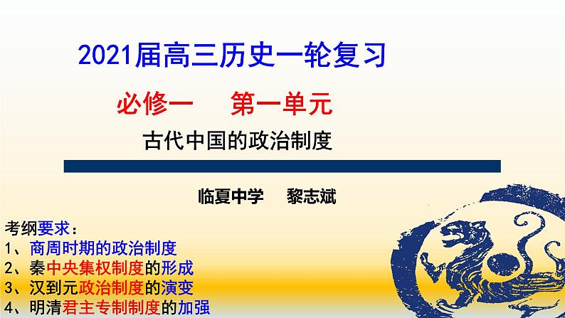 专题01 古代中国的政治制度-2021届高考历史一轮复习课件（人教版）(共111张PPT)01