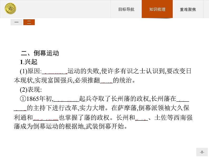 高二历史（福建）人教版选修1课件：8.2 倒幕运动和明治政府的成立08