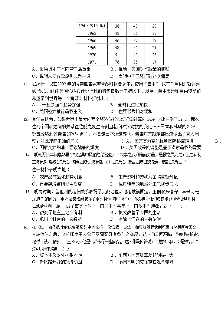 湖南省邵东县第一中学2021届高三第五次月考 历史(含答案) 试卷03