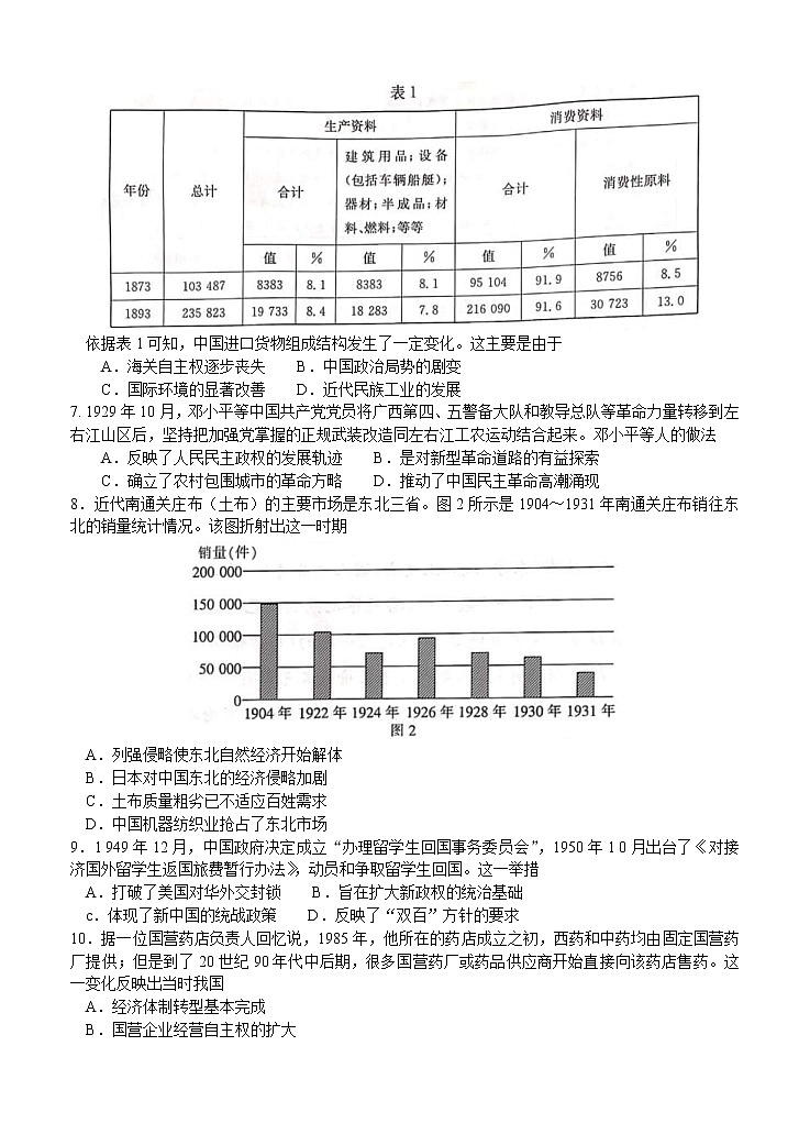 2021年辽宁省辽阳市高三历史上学期期末考试试题  (word版含答案)02