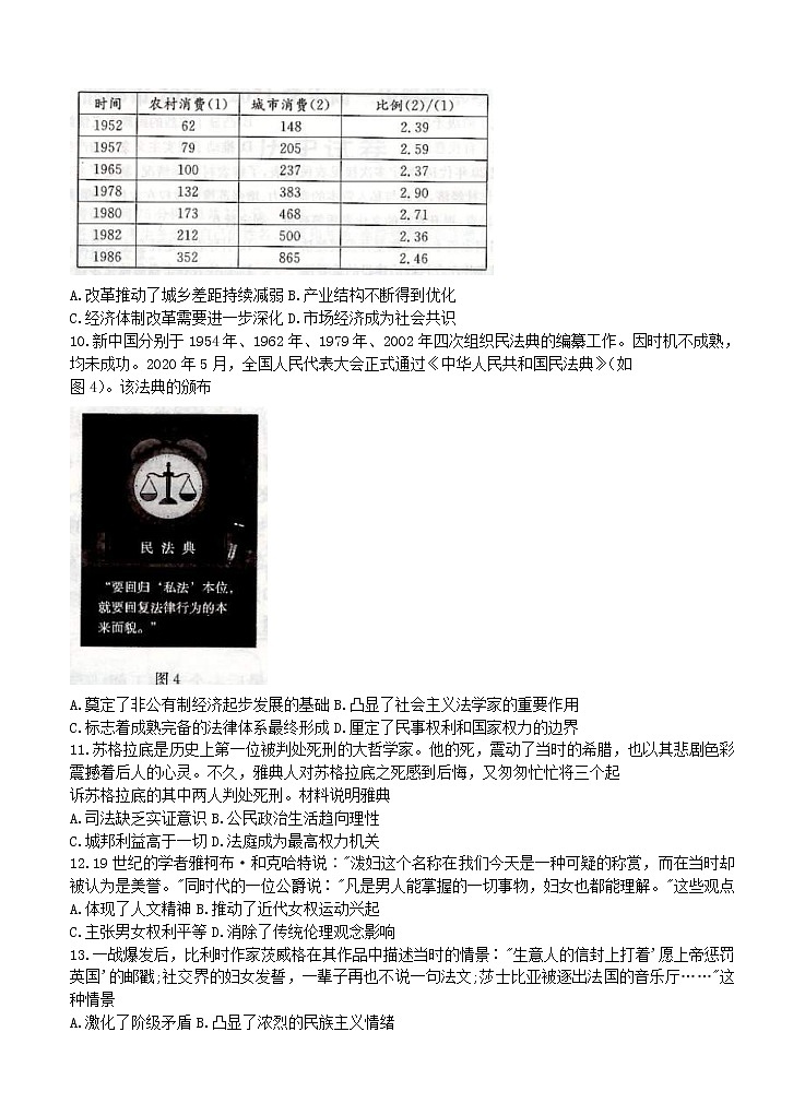 2021年河北省邯郸市高三历史上学期期末质量检测卷 (word版含答案)03
