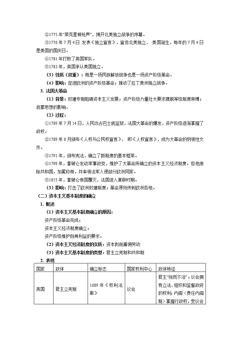 人教统编版 第四单元 第9课 资产阶级革命与资本主义制度的确立 学案03
