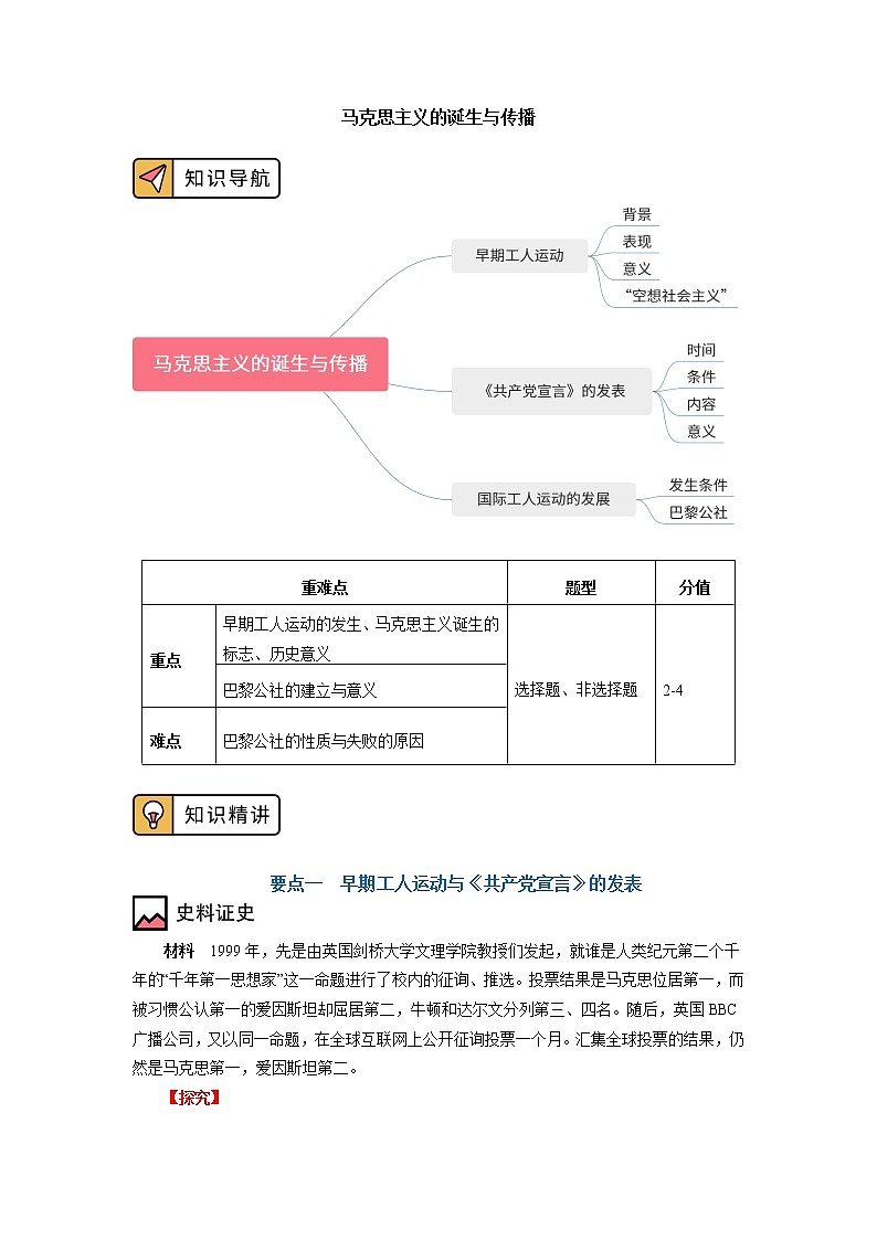 人教统编版 第五单元 第11课 马克思主义的诞生与传播 学案01