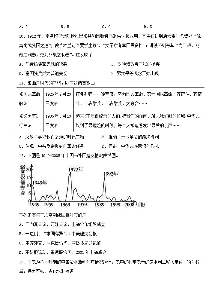 黑龙江省鹤岗市第一中学2021届高三上学期第三次模拟（12月）历史 (含答案) 试卷03
