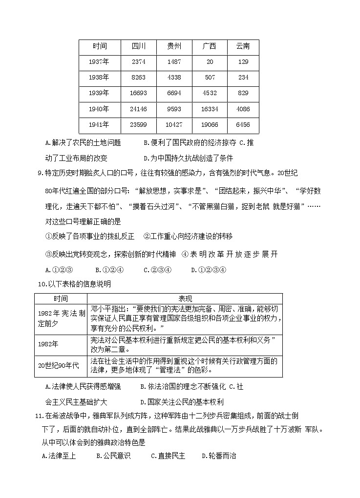 辽宁省丹东市五校2021届高三上学期12月联考 历史(含答案) 试卷03