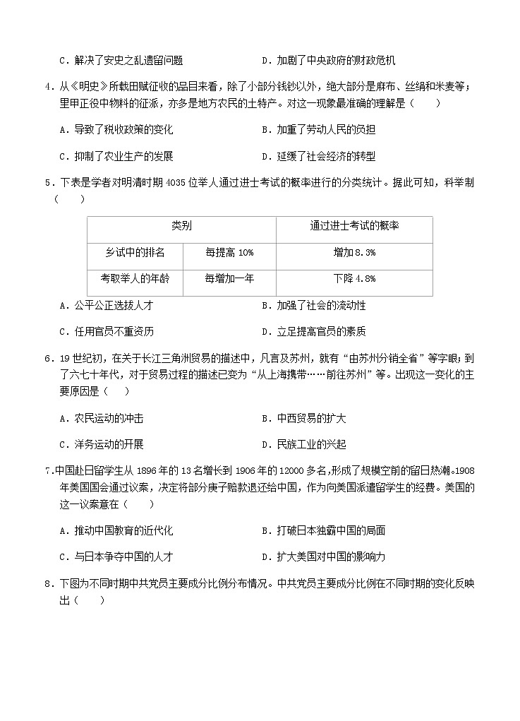 重庆市梁平区2021届高三上学期第一次调研考试 历史 (含答案)第2页