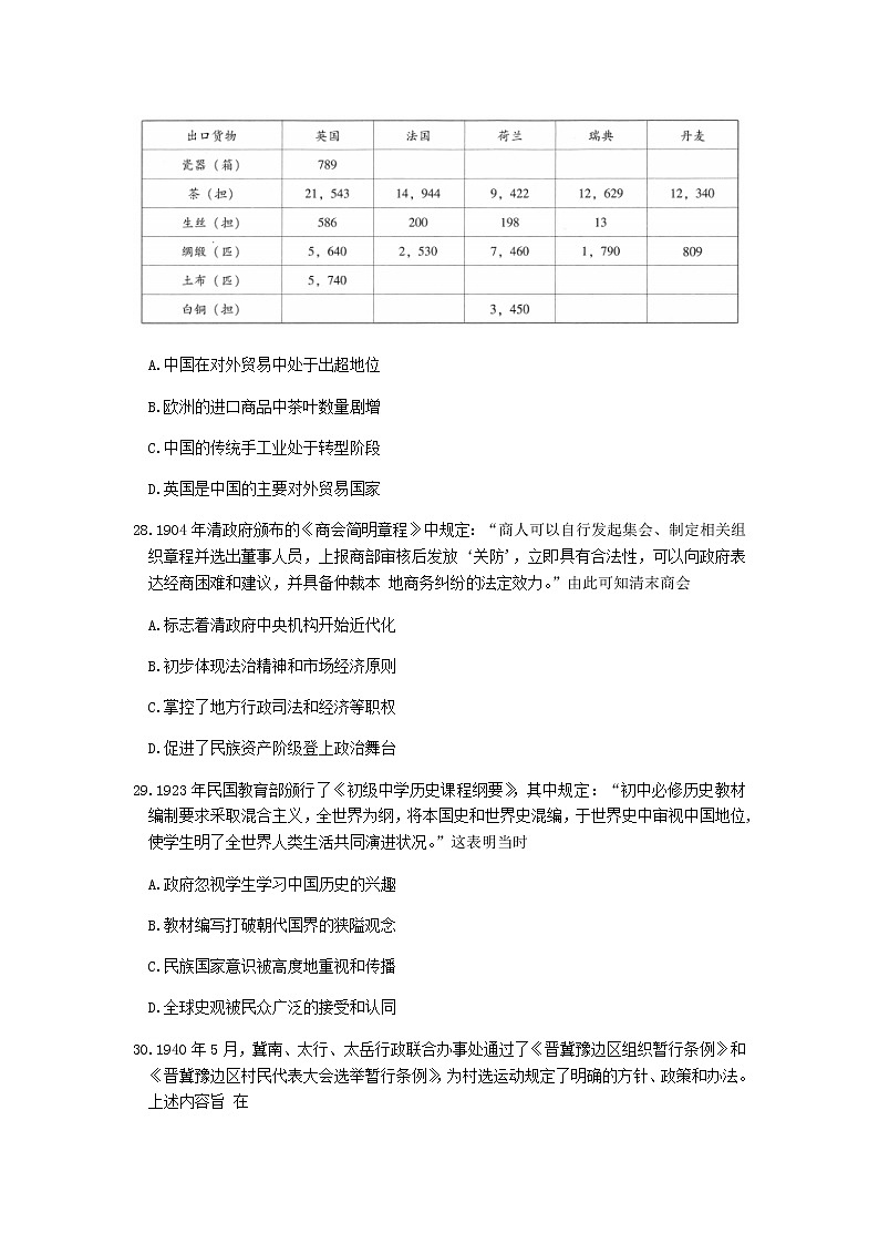 云南师范大学附属中学2021届高三高考适应性月考卷（六）文综历史 (含答案)02