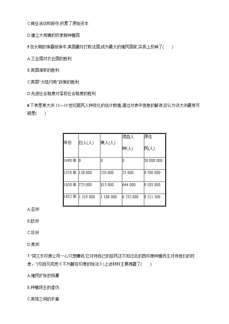 人教统编版2019中外历史纲要（下）第12课 资本主义世界殖民体系的形成 练习（1）（原卷版）02