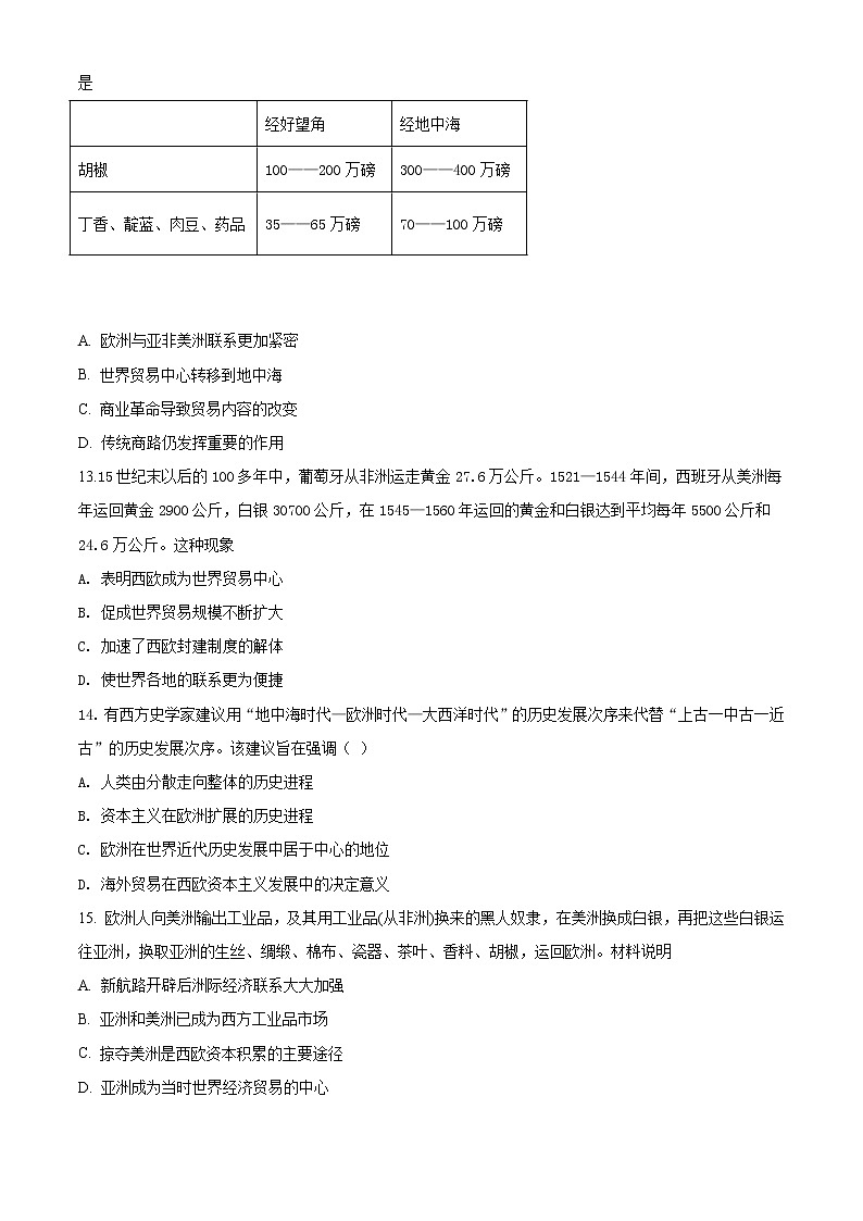 人教统编版2019中外历史纲要（下）高一4月阶段性检测历史试题（原卷版）03