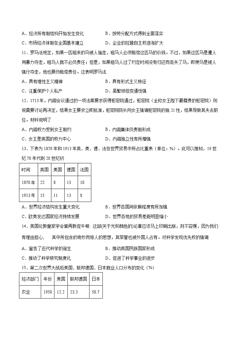 卷06-2021年1月新高考历史适应性考试考前冲刺卷（考试卷）03