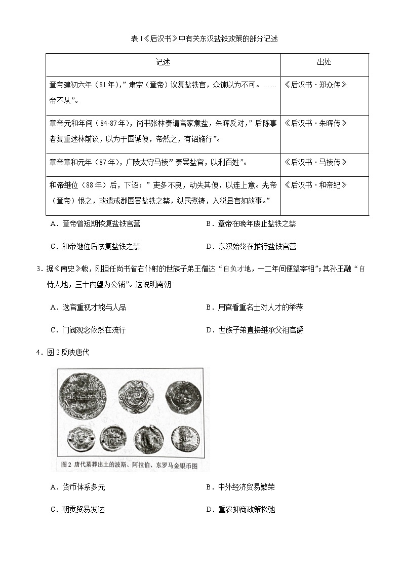 2021年1月全国8省联考湖南省普通高等学校招生适应性考试历史试题无答案02