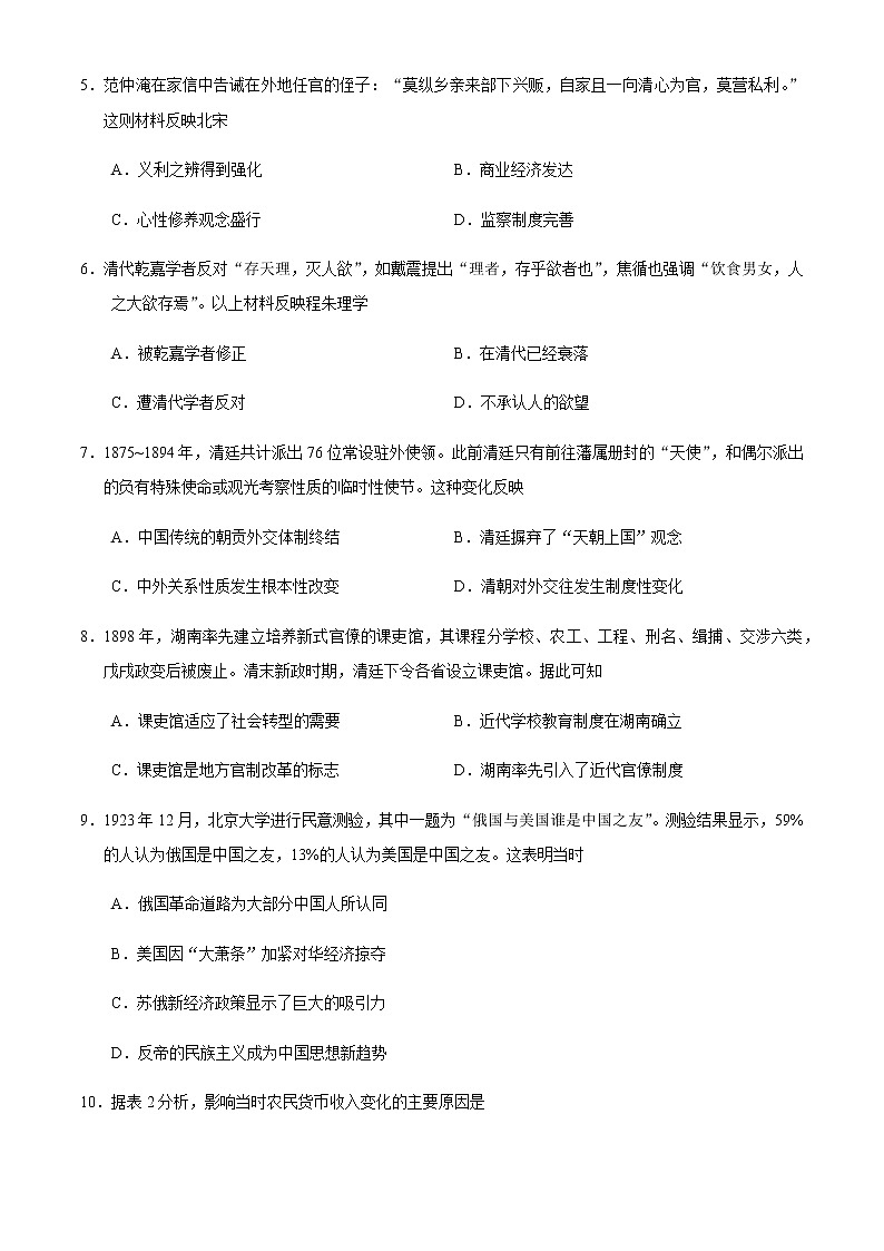 2021年1月全国8省联考湖南省普通高等学校招生适应性考试历史试题无答案03