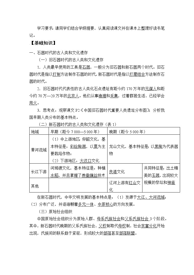 高中历史统编版（2019）必修中外历史纲要上(学案)中华文明的起源与早期国家02