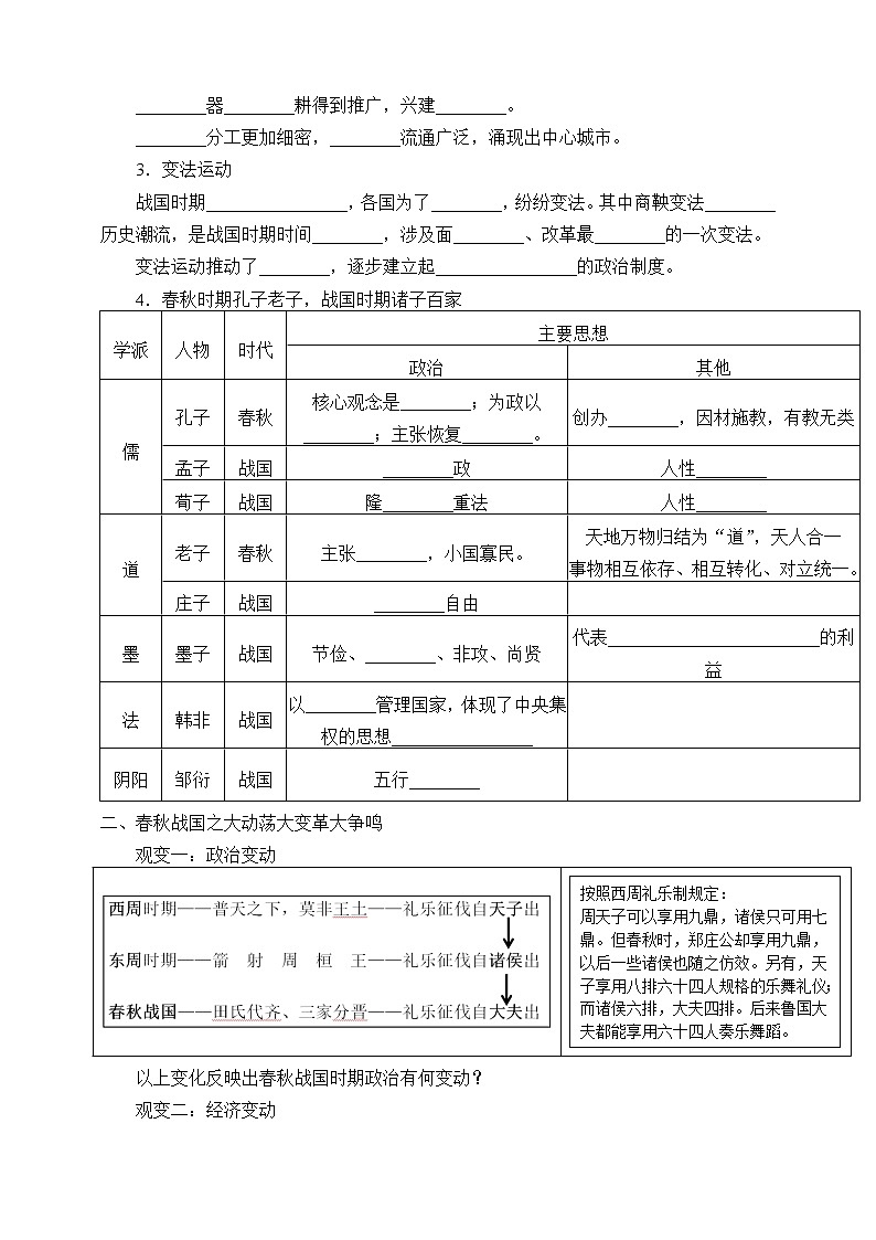 高中历史统编版（2019）必修中外历史纲要上(学案)诸侯纷争与变法运动02