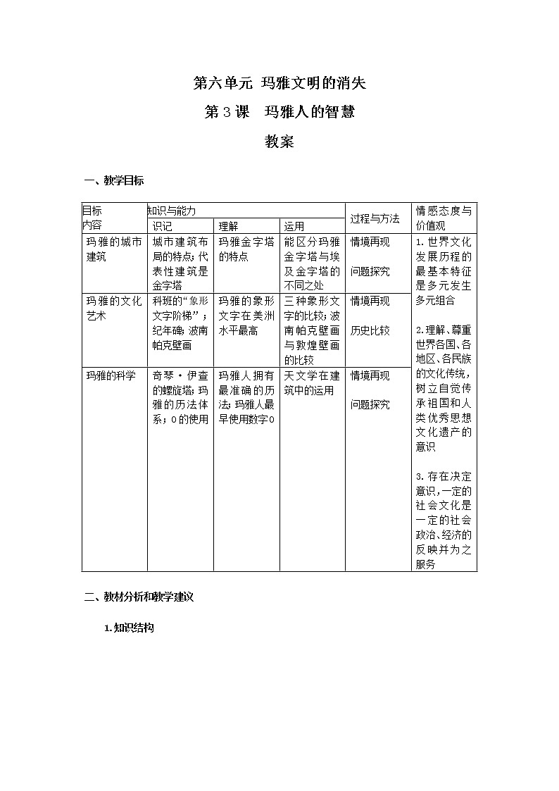 人教版历史选修5-6-3《玛雅人的智慧》word教案01
