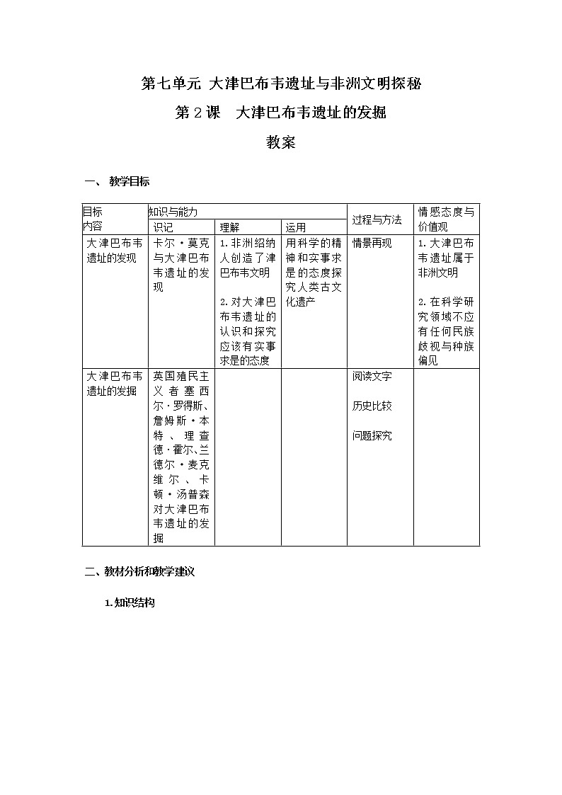 人教版历史选修5-7-2《大津巴布韦遗址的发掘》word教案01